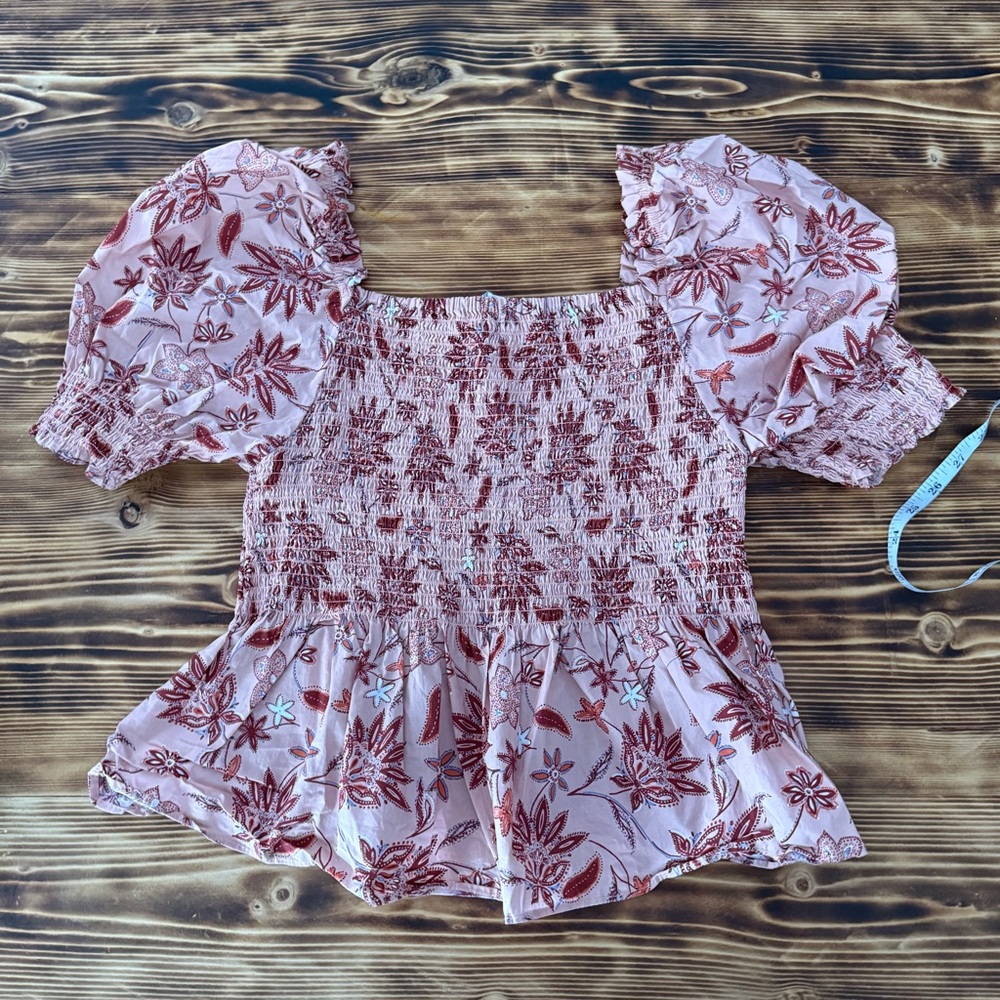 BB Dakota Steve Madden Smocked Floral Peplum Top Medium Boho Cottagecore